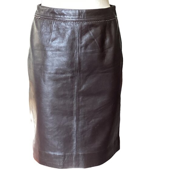 Dark Brown Leather Skirt Sz 6 Jaclyn Smith #173F - Picture 3 of 12